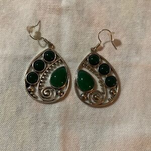 Artisan Silver and Green Swirl Earrings